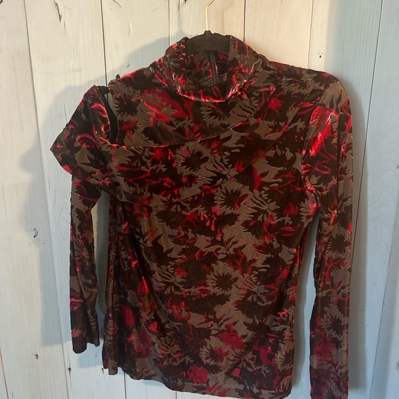 Donna Karan Velvet Long Sleeve Blouse/Shoulder Cut-out, Size Small - Picture 3 of 11